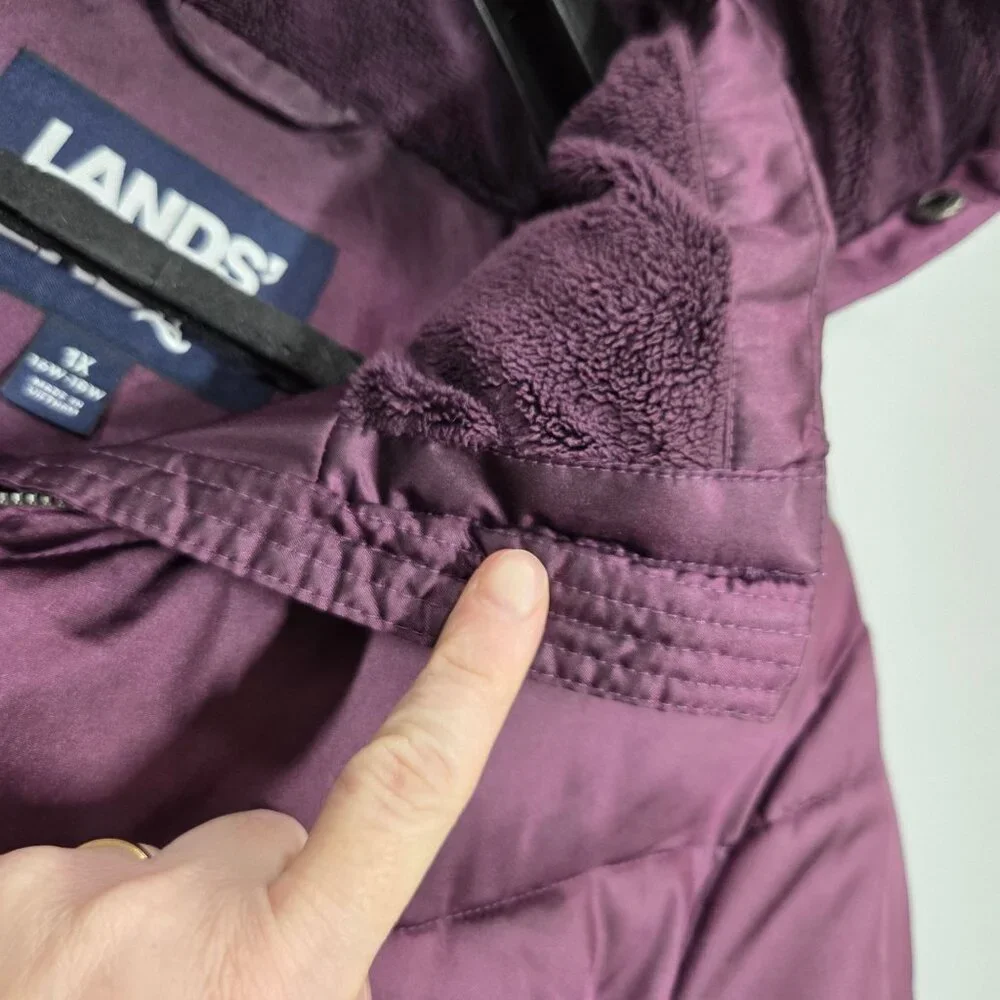 Lands End Coat Womens 1X Purple Insulated Quilted Hooded Long Parka